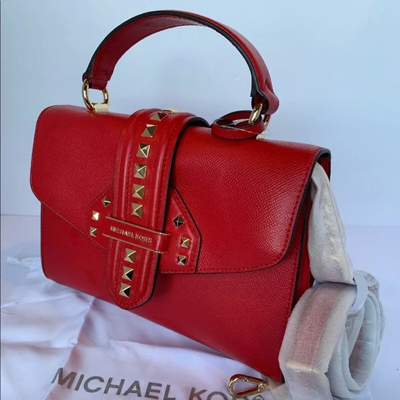 Michael Kors Bleecker Studded Top-Handle Red - Picture 4 of 5